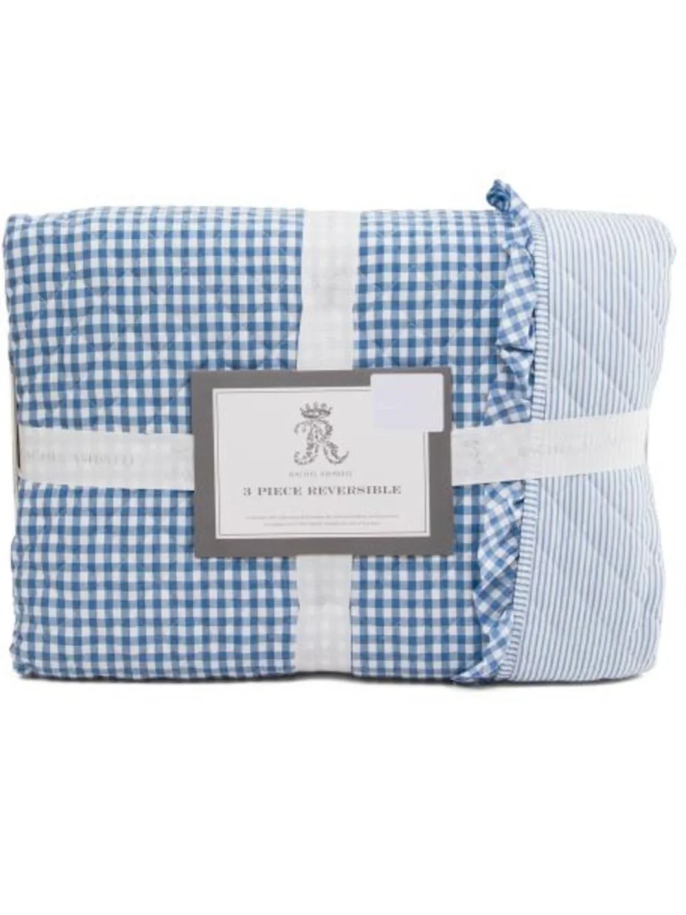 Rachel Ashwell Reversible Blue Gingham & Stripe 3-Piece Quilt Set
